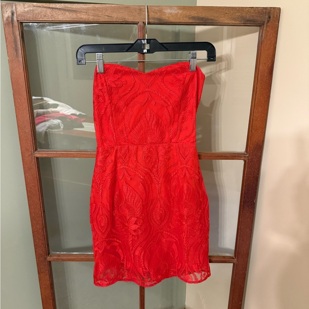 Double Crazy Red Lace Detail Dress w/ Lace-up Back Size Small